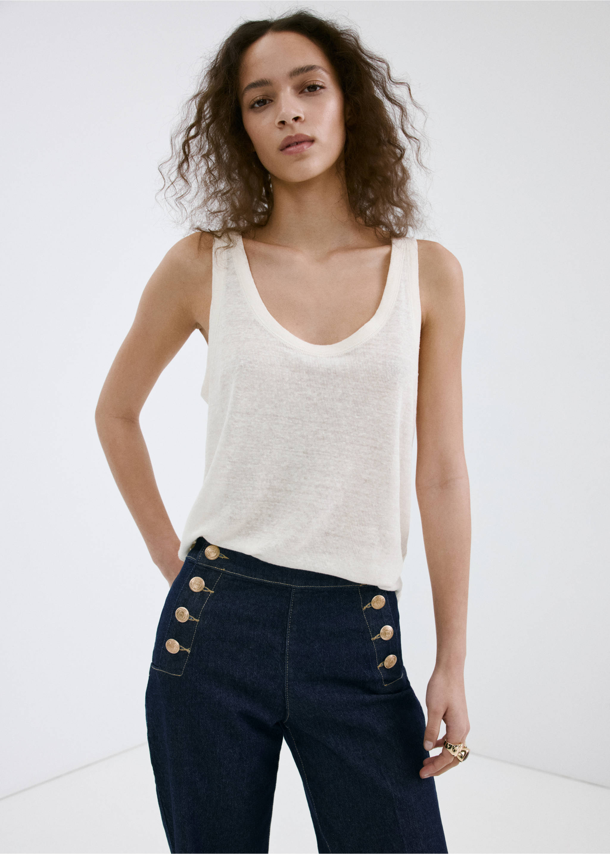 Wide-leg jeans with side buttons - Details of the article 1, Open Blue. Ref: 37083322-00.