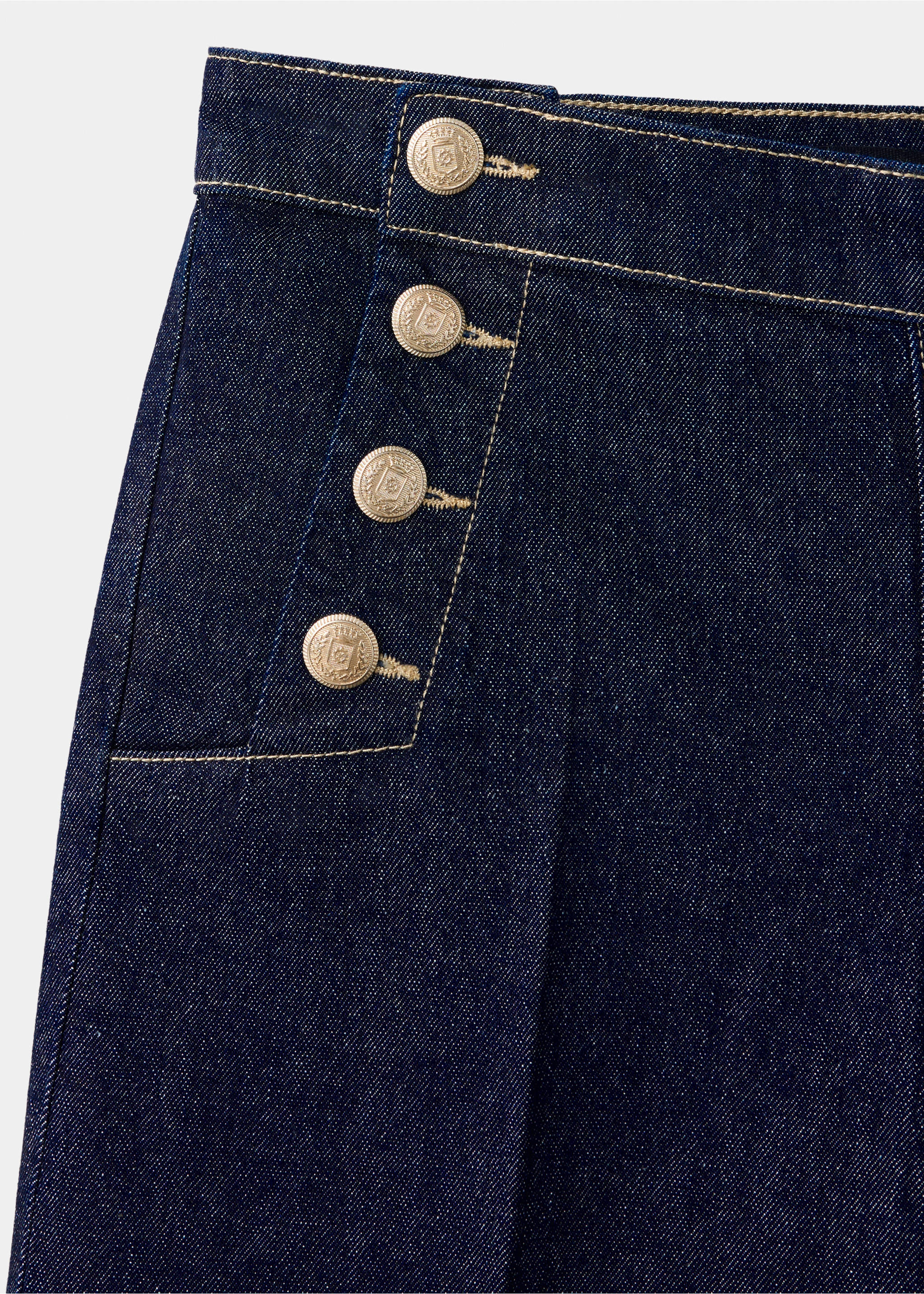 Wide-leg jeans with side buttons - Details of the article 8, Open Blue. Ref: 37083322-00.