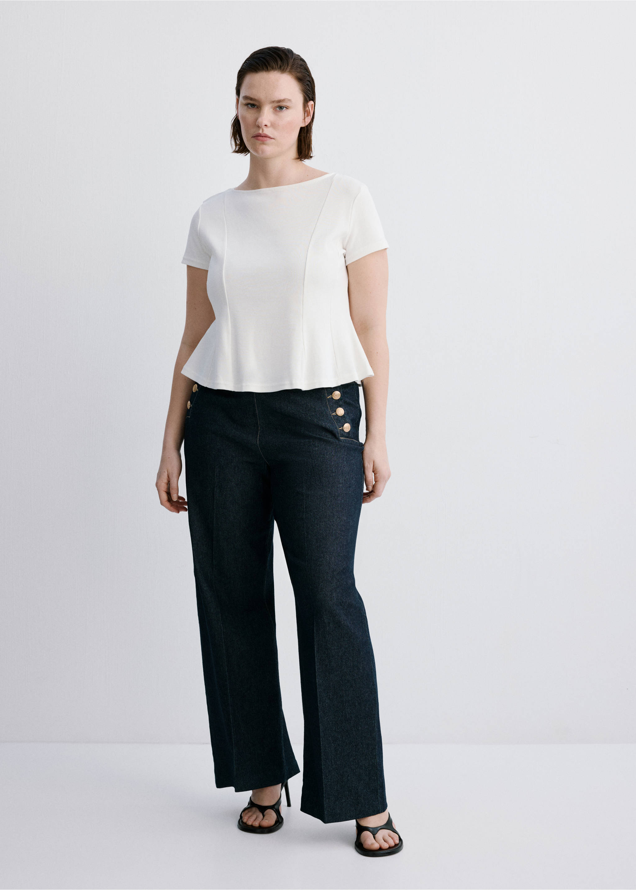 Wide-leg jeans with side buttons - Details of the article 3, Open Blue. Ref: 37083322-00.