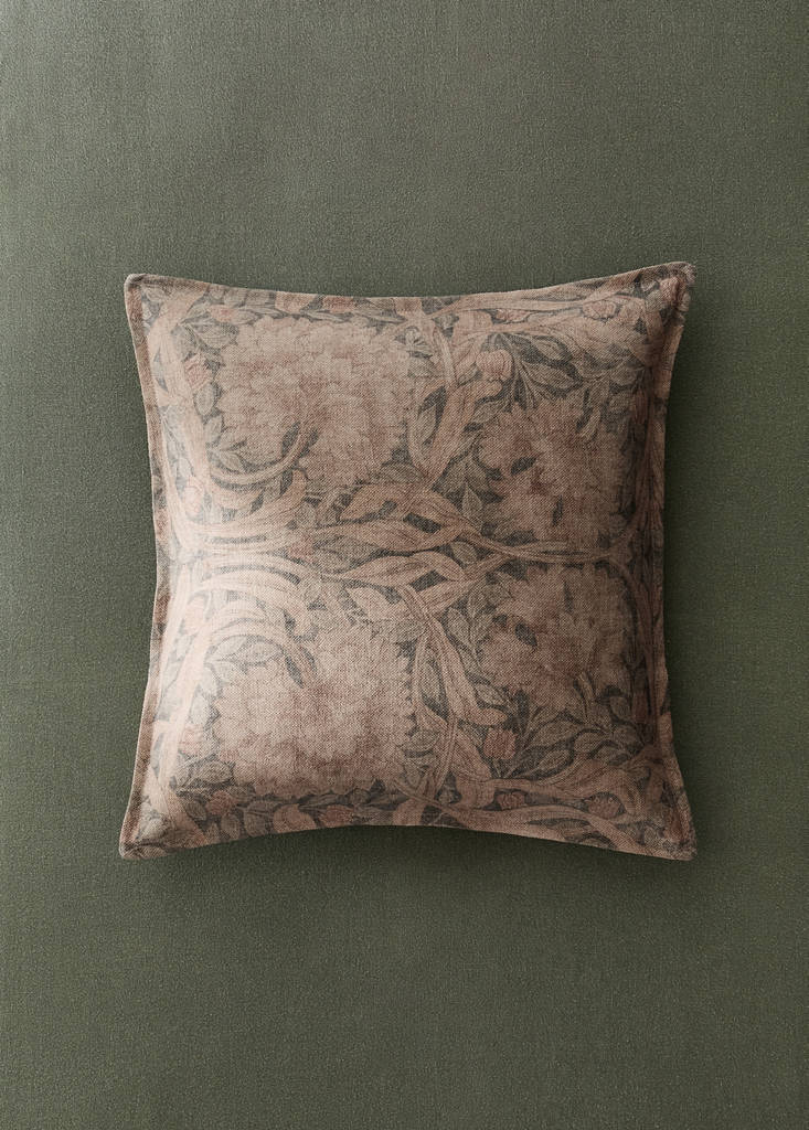 Floral print 100% linen cushion cover 50x50 cm — Grey