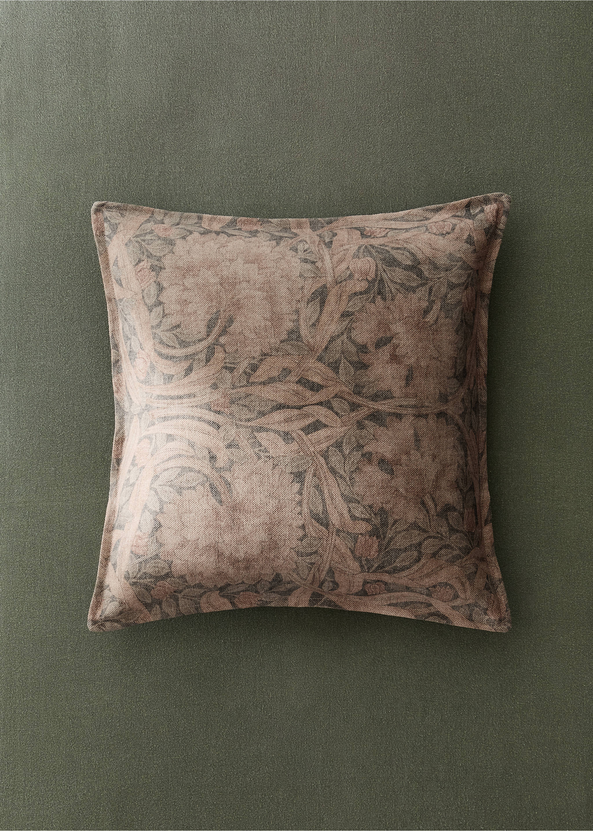 Floral print 100% linen cushion cover 50x50 cm - General plane, Grey. Ref: 37083324-00.