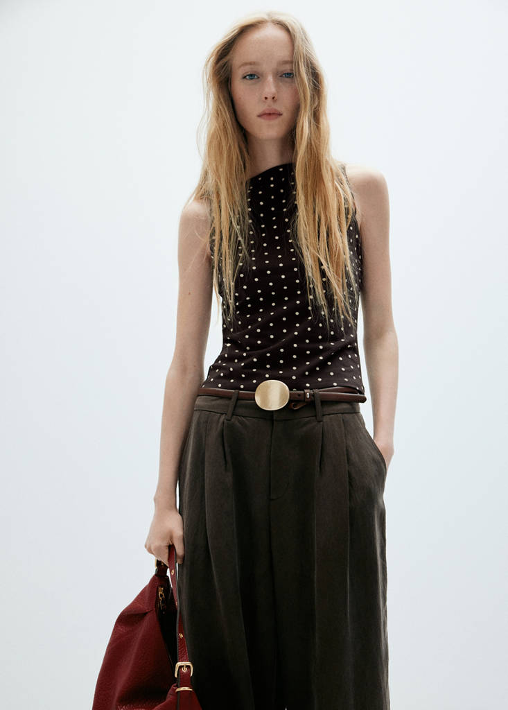 Fitted polka dot top — Brown