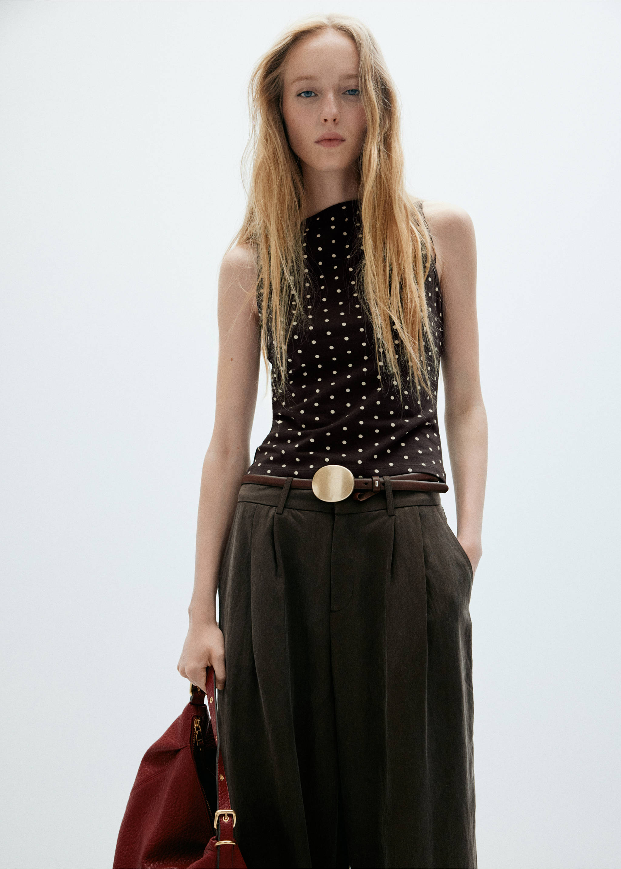 Fitted polka dot top - Medium plane, Brown. Ref: 37083325-00.