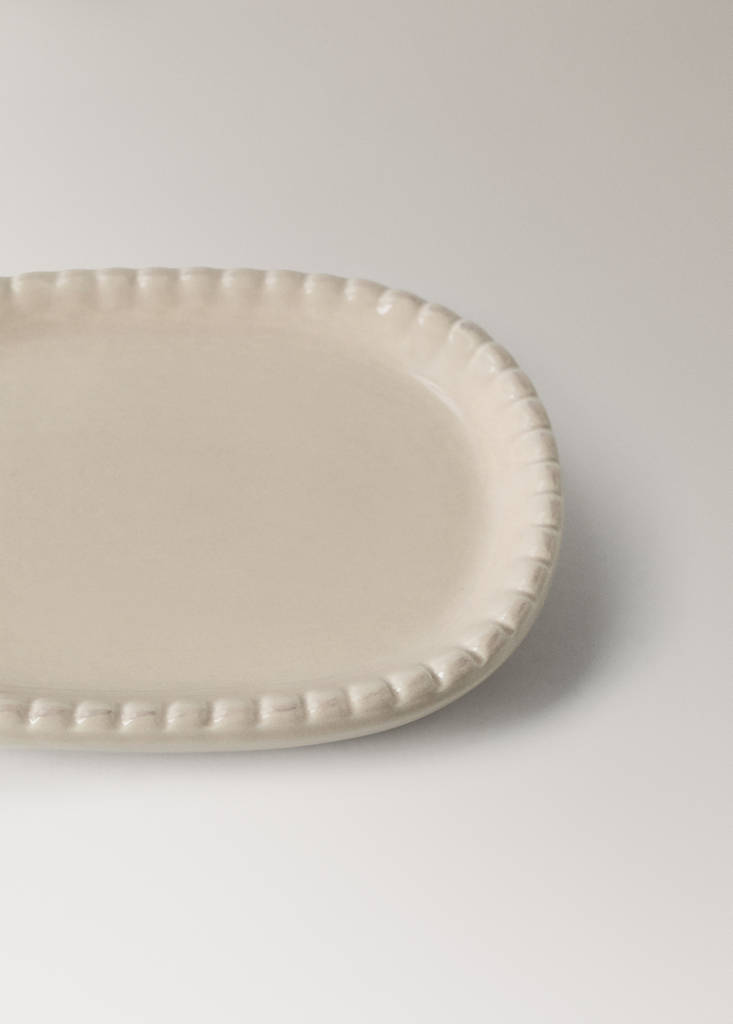 Oval earthenware soap dish — Beige