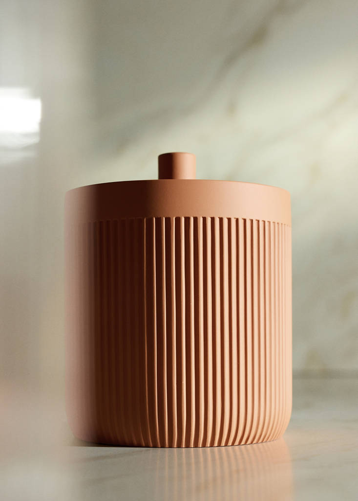 Striped resin bathroom canister — Ochre