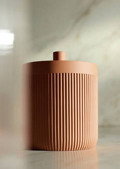Striped resin bathroom canister — Ochre 1