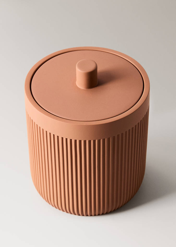 Striped resin bathroom canister — Ochre