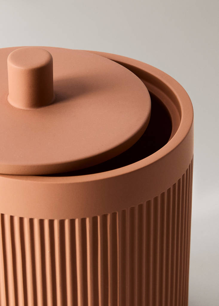 Striped resin bathroom canister — Ochre