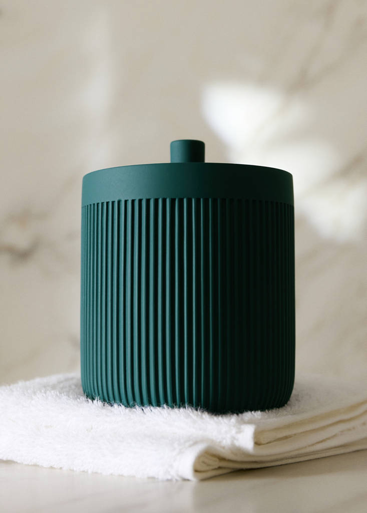Striped resin bathroom canister — Dark Green