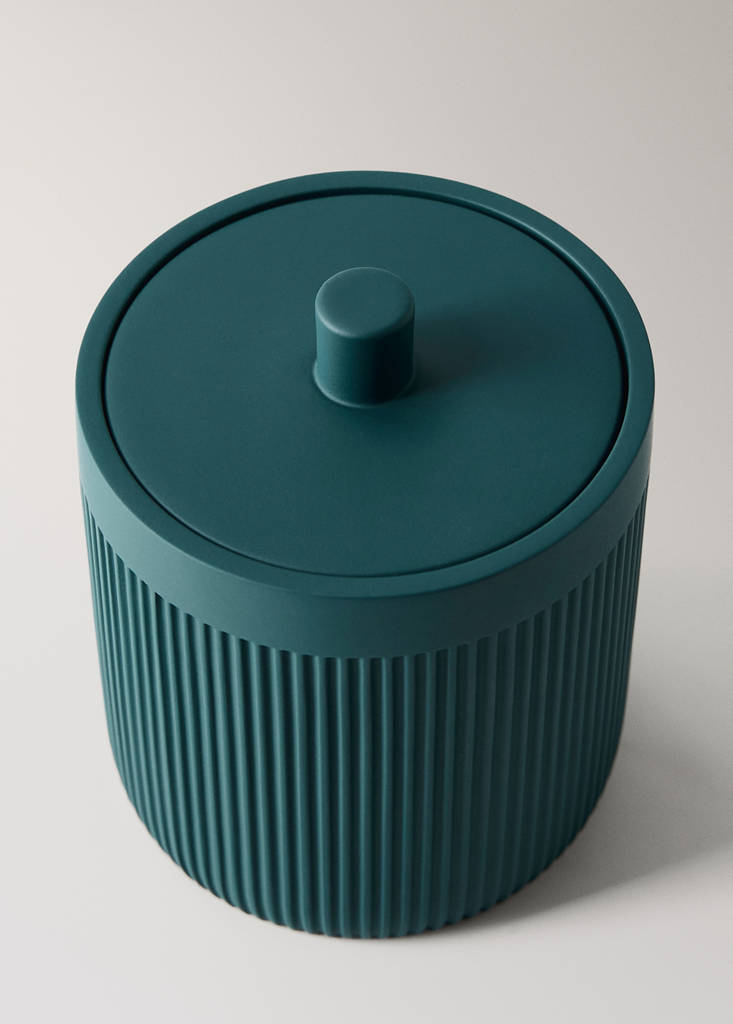 Striped resin bathroom canister — Dark Green