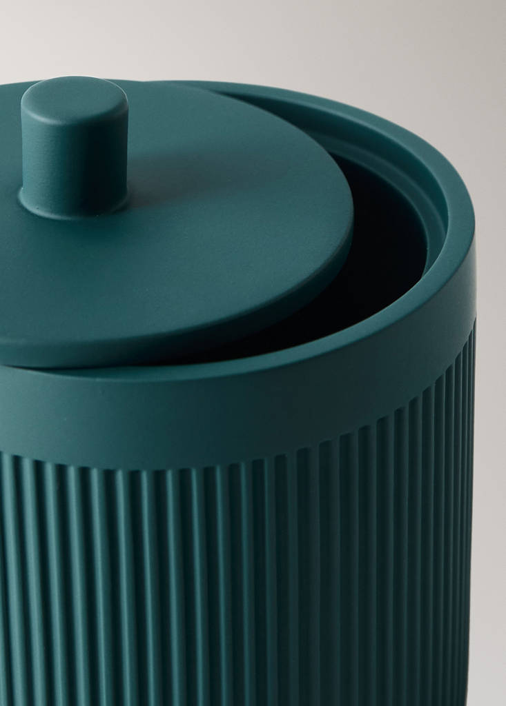 Striped resin bathroom canister — Dark Green