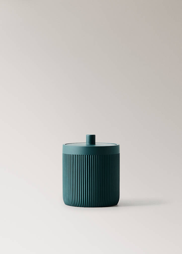 Striped resin bathroom canister — Dark Green