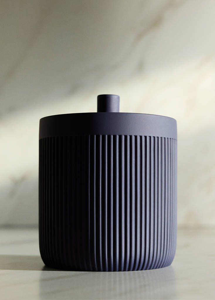 Striped resin bathroom canister — Blue