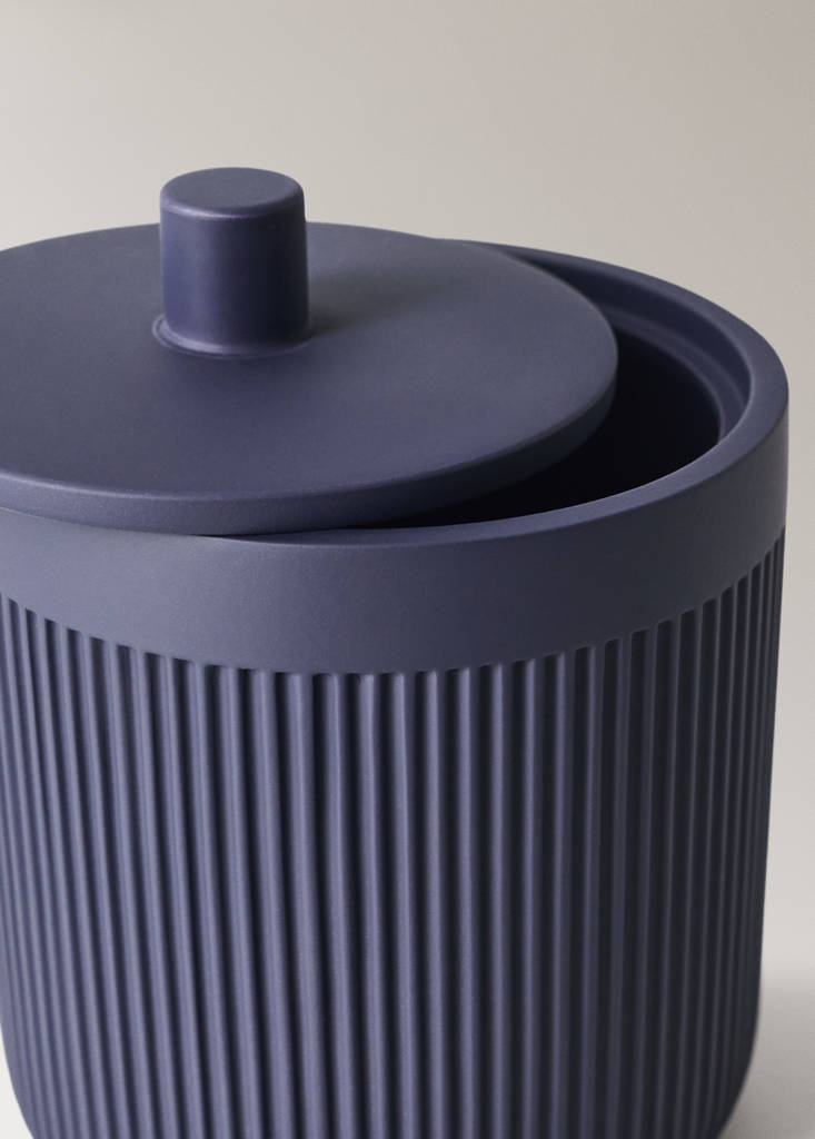 Striped resin bathroom canister — Blue