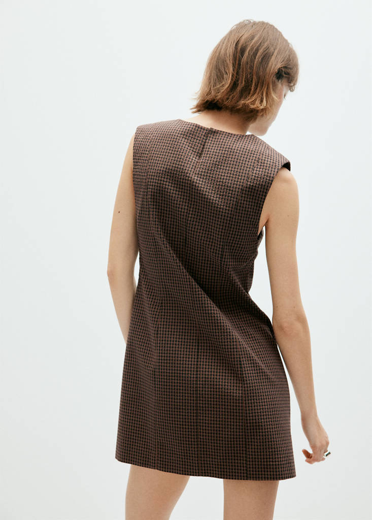 Gingham check cottoned dress — Brown