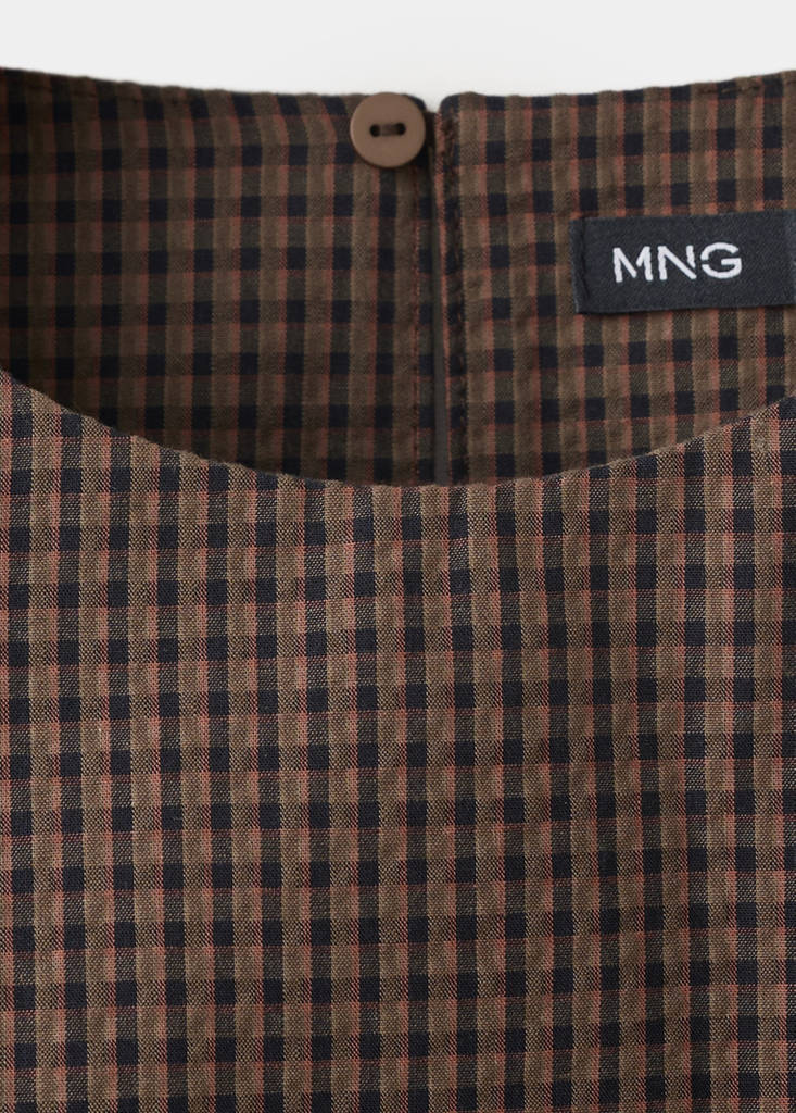 Gingham check cottoned dress — Brown
