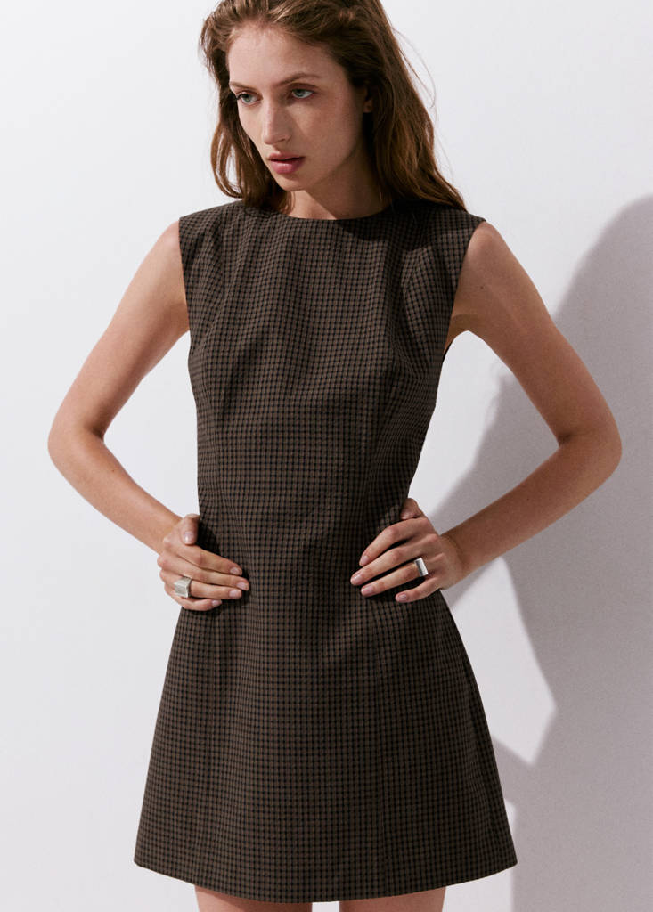 Gingham check cottoned dress — Brown