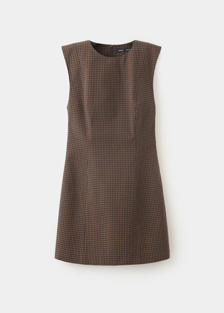 Gingham check cottoned dress — Brown