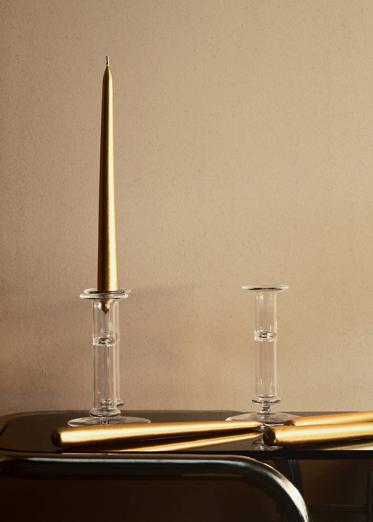 Medium coloured borosilicate candelabrum — Ice Grey