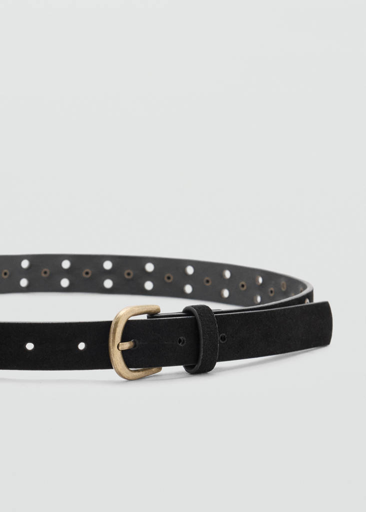 Leather belt with eyelets — Black