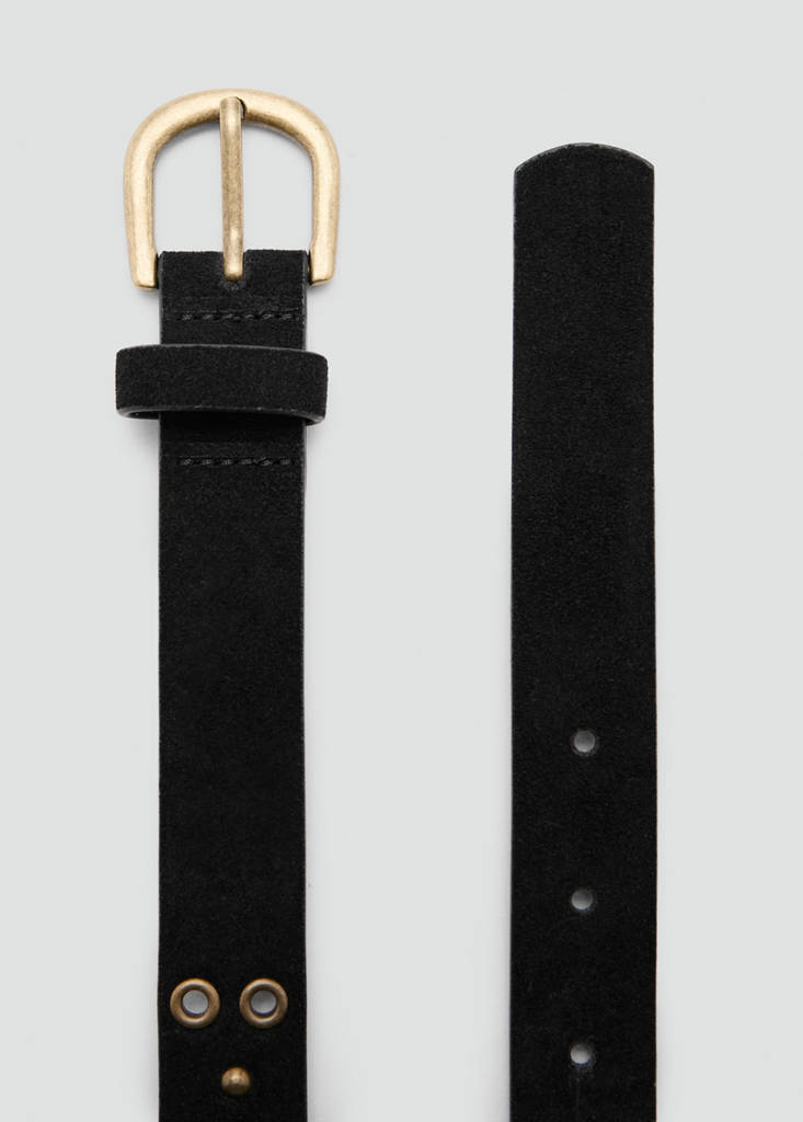 Leather belt with eyelets — Black