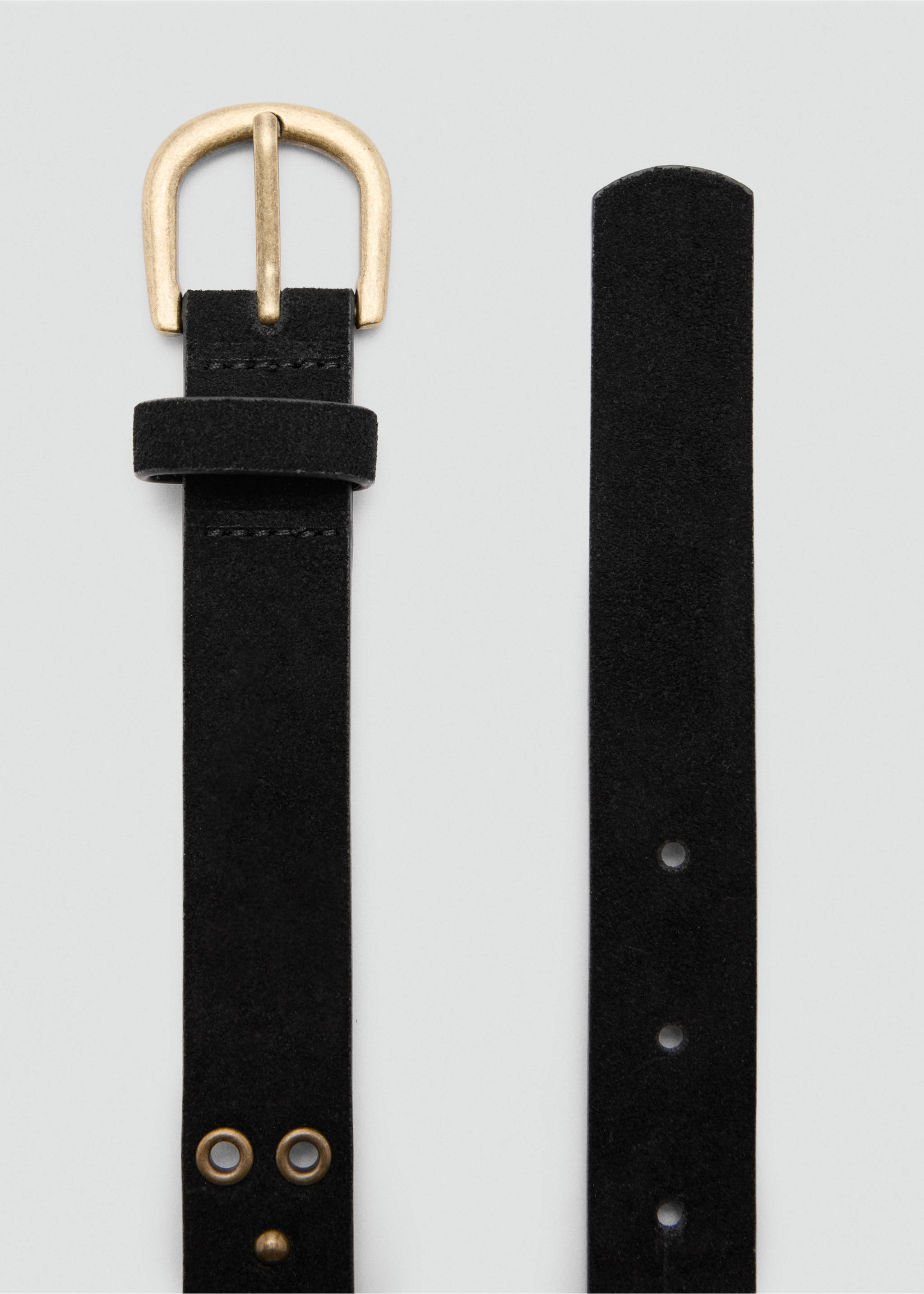 Leather belt with eyelets - Details of the article 1, Black. Ref: 37083874-00.