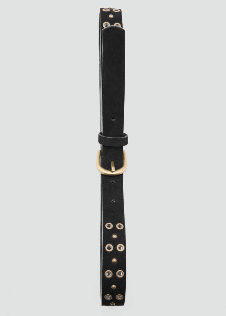 Leather belt with eyelets — Black