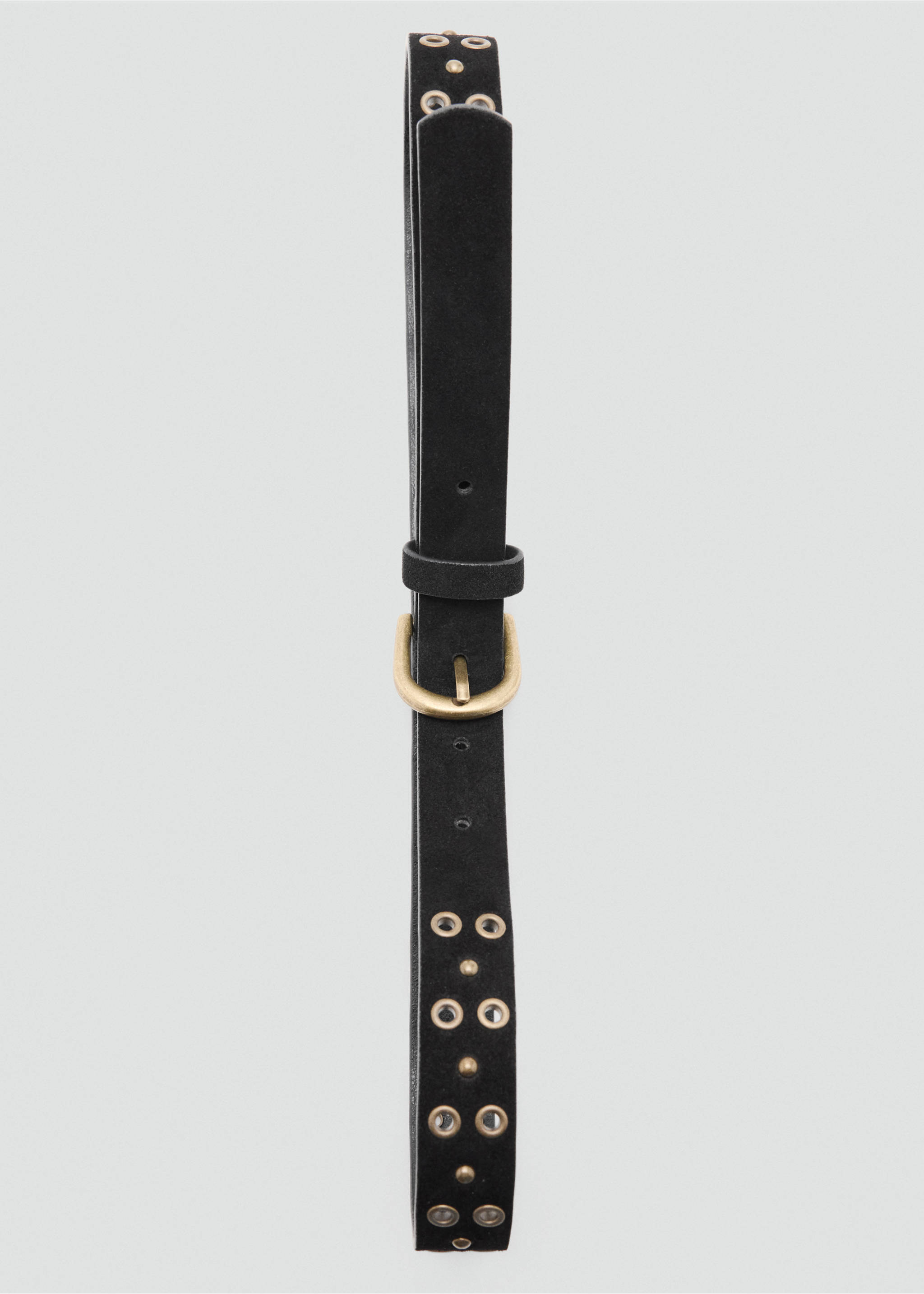 Leather belt with eyelets - Details of the article 2, Black. Ref: 37083874-00.