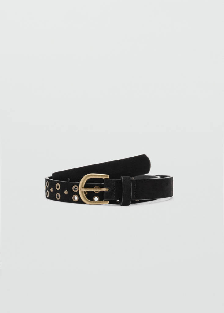 Leather belt with eyelets — Black