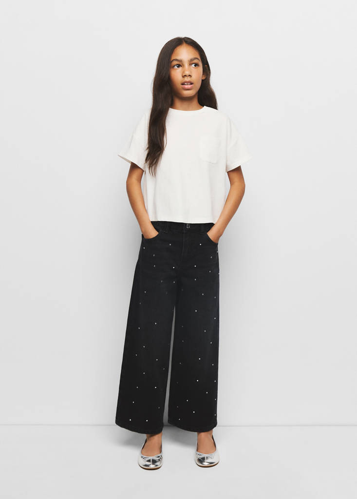 Jeansy culotte ze zdobieniami black denim - Dzieci - 13-14 lata - MANGO KIDS