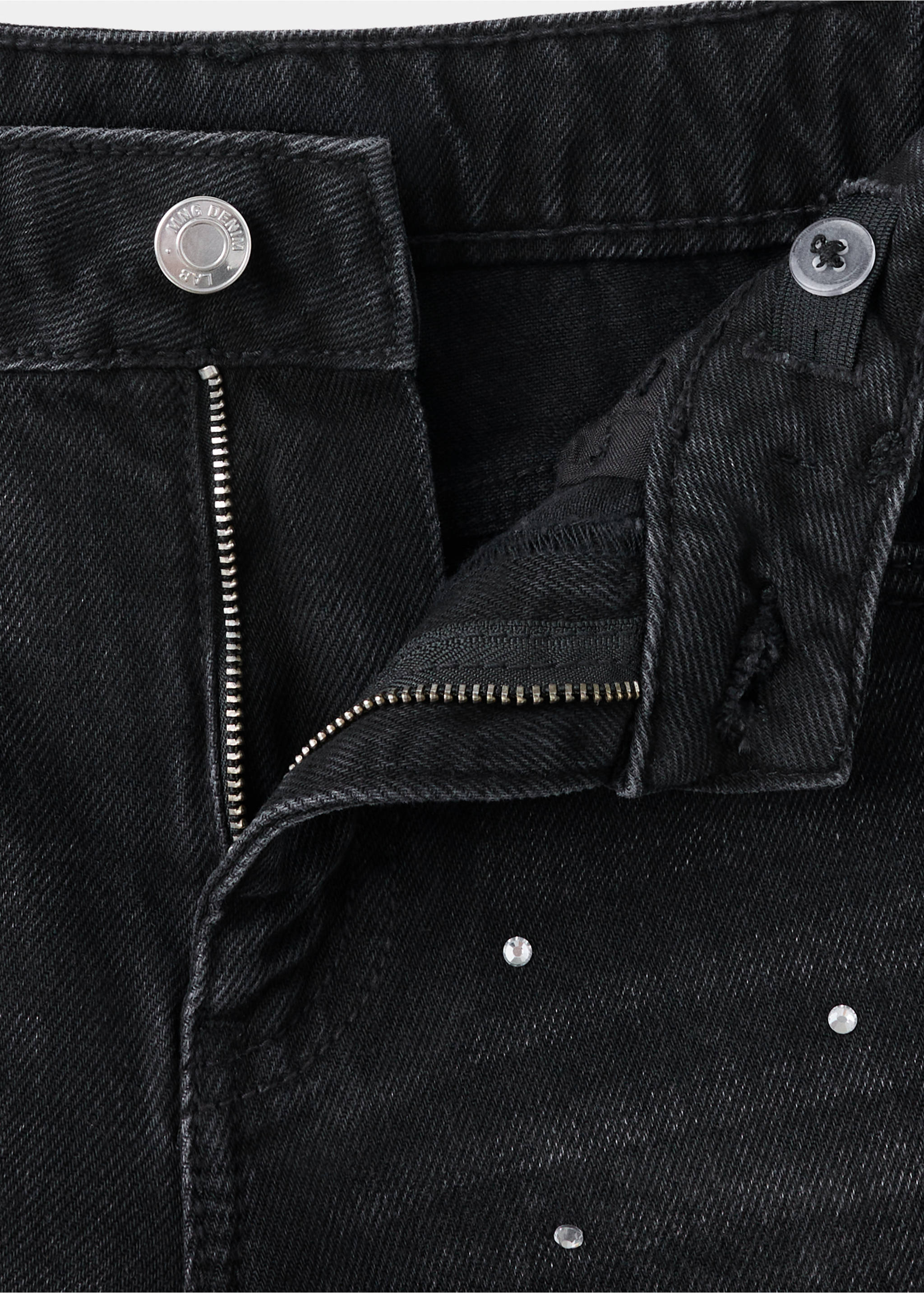 Jean large à strass - Détail de l'article 8, Black denim. Ref: 37083876-00.