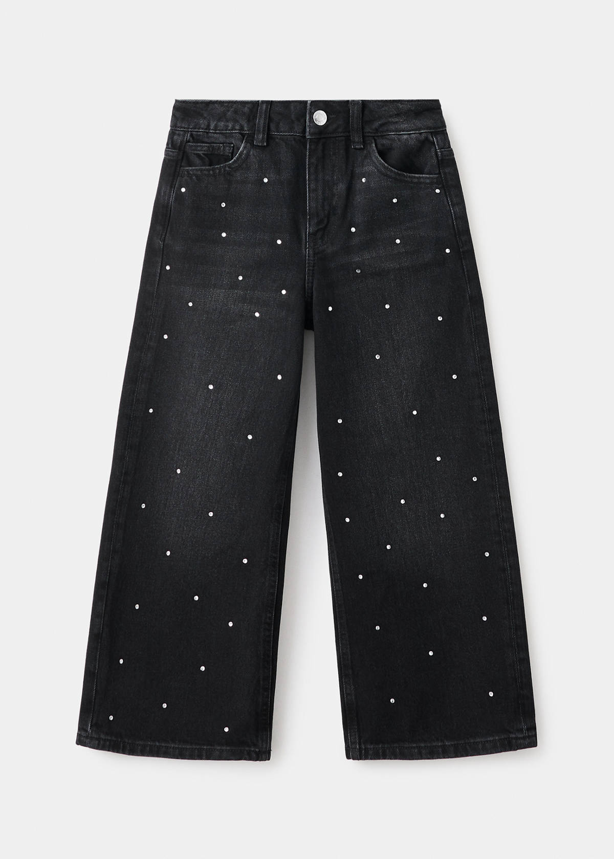 Culotte jeans with rhinestones — Black denim