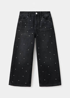 Culotte jeans with rhinestones — Black denim 3