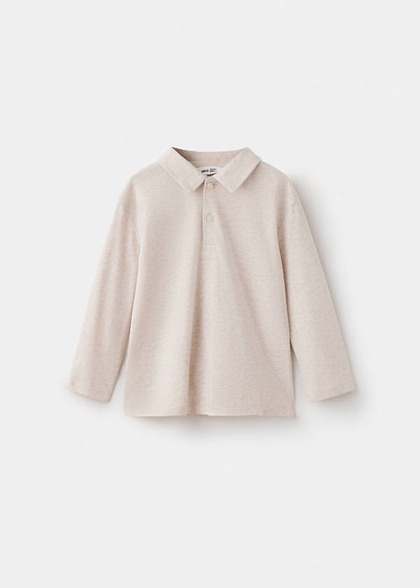 Long sleeves cotton polo — Light/Pastel Brown