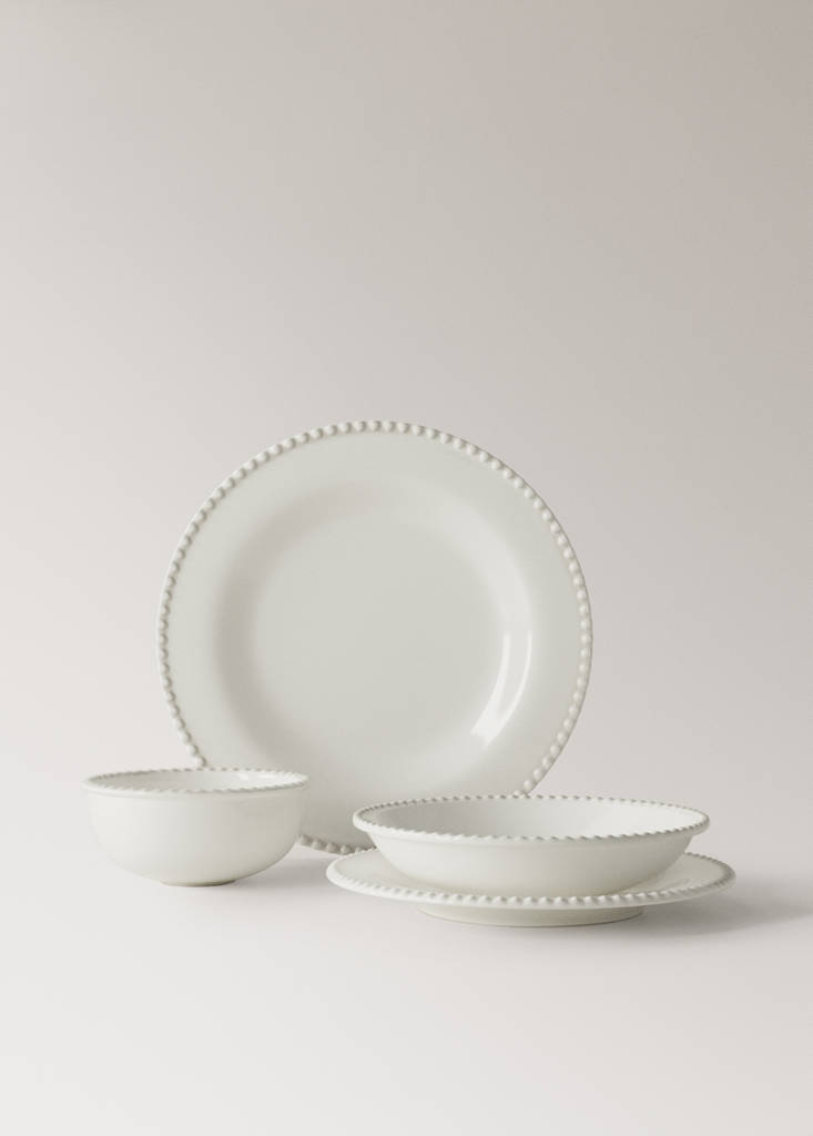 Stoneware dessert plate with decorative decorative edge — White
