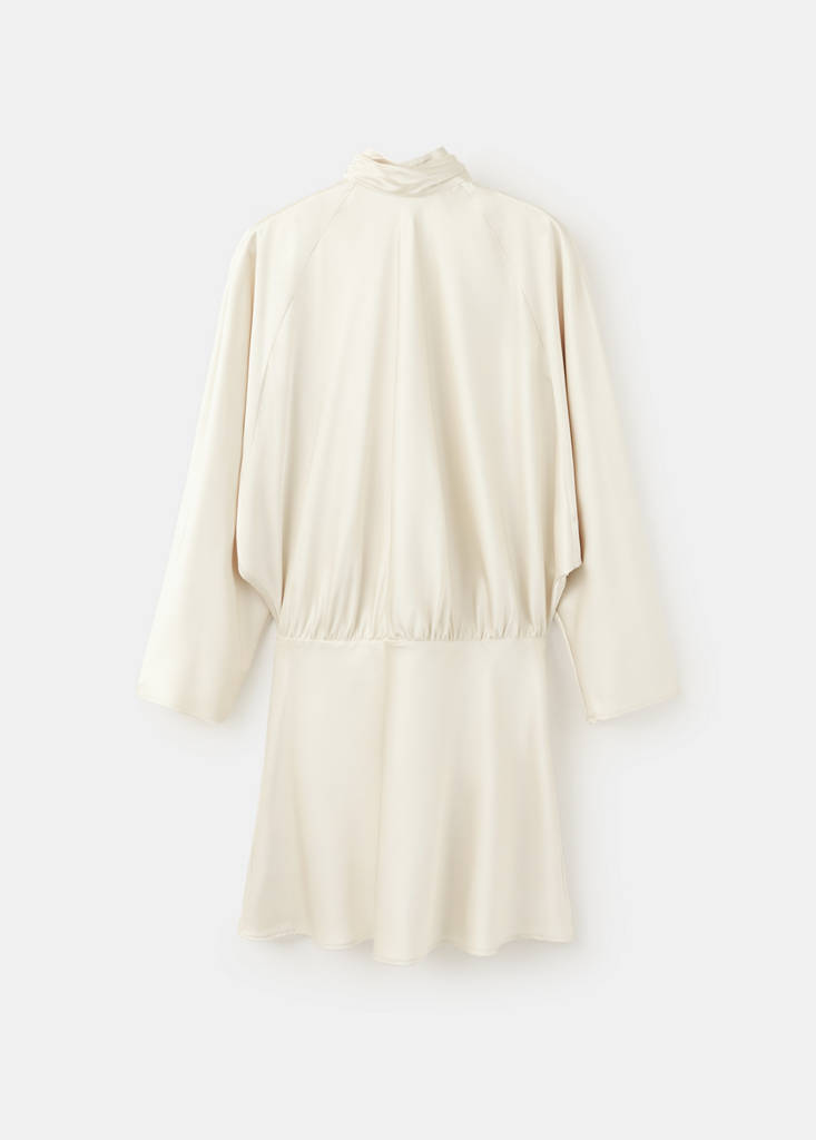 Satin dress with bow — Ecru
