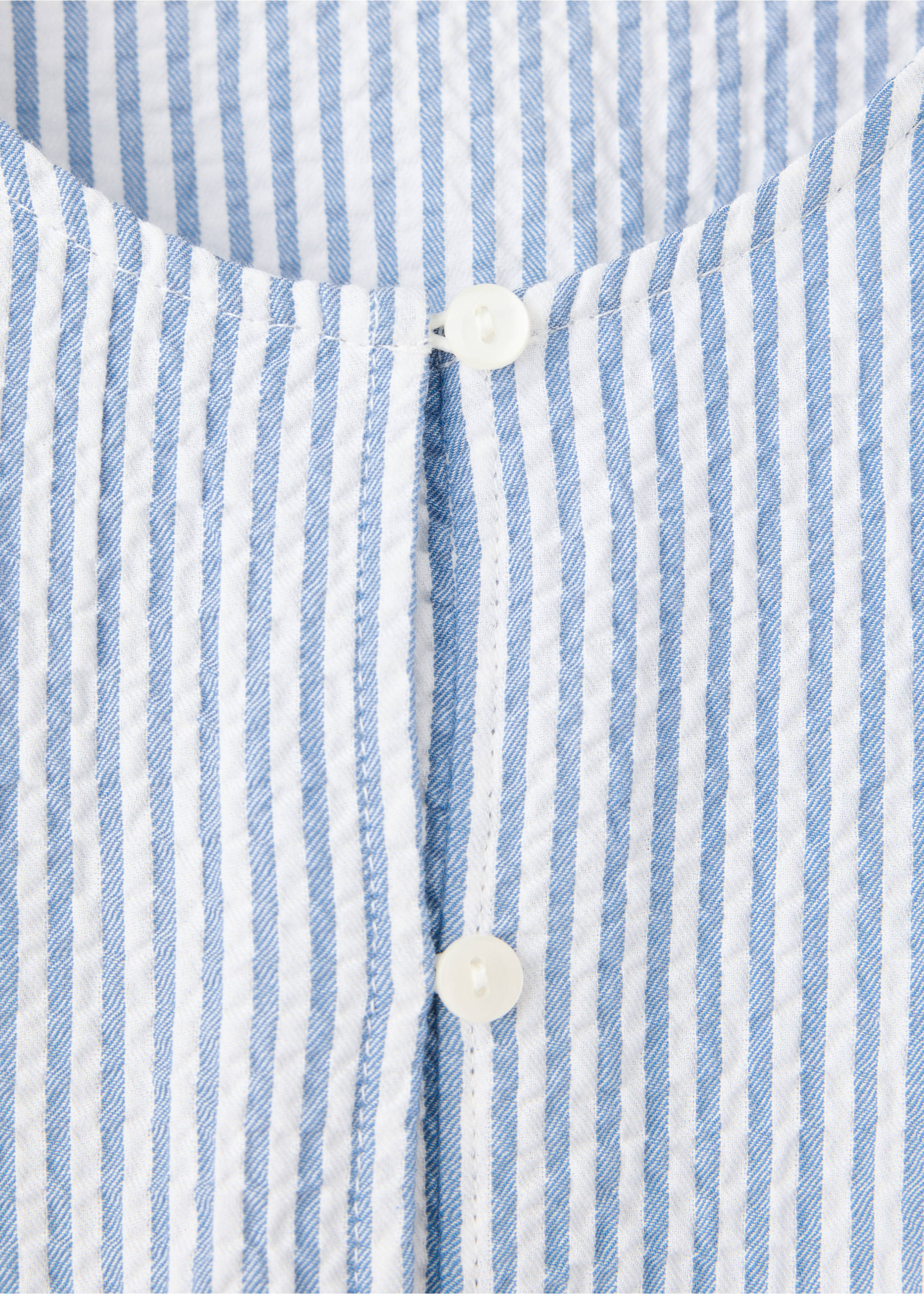 Gathered cotton stripe shirt - Details of the article 8, Blue. Ref: 37083890-00.