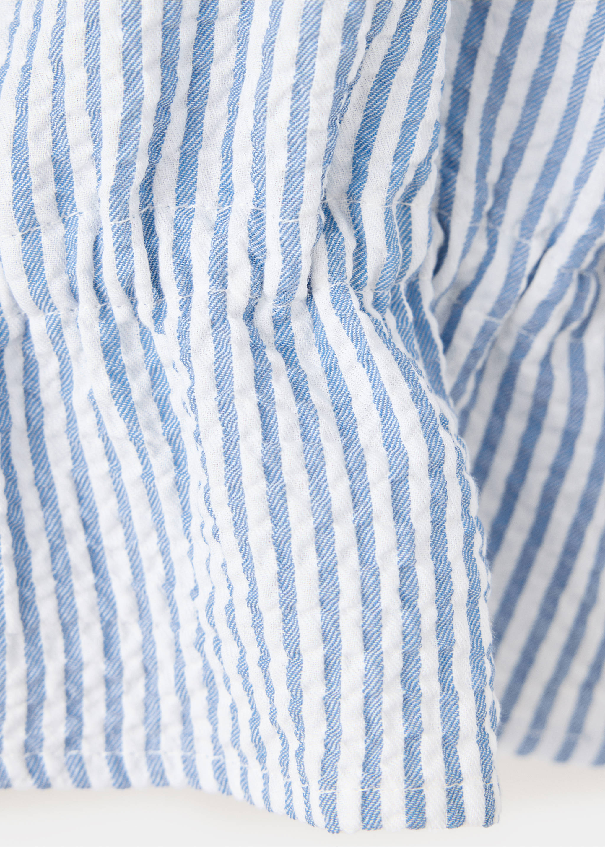 Gathered cotton stripe shirt - Details of the article 0, Blue. Ref: 37083890-00.
