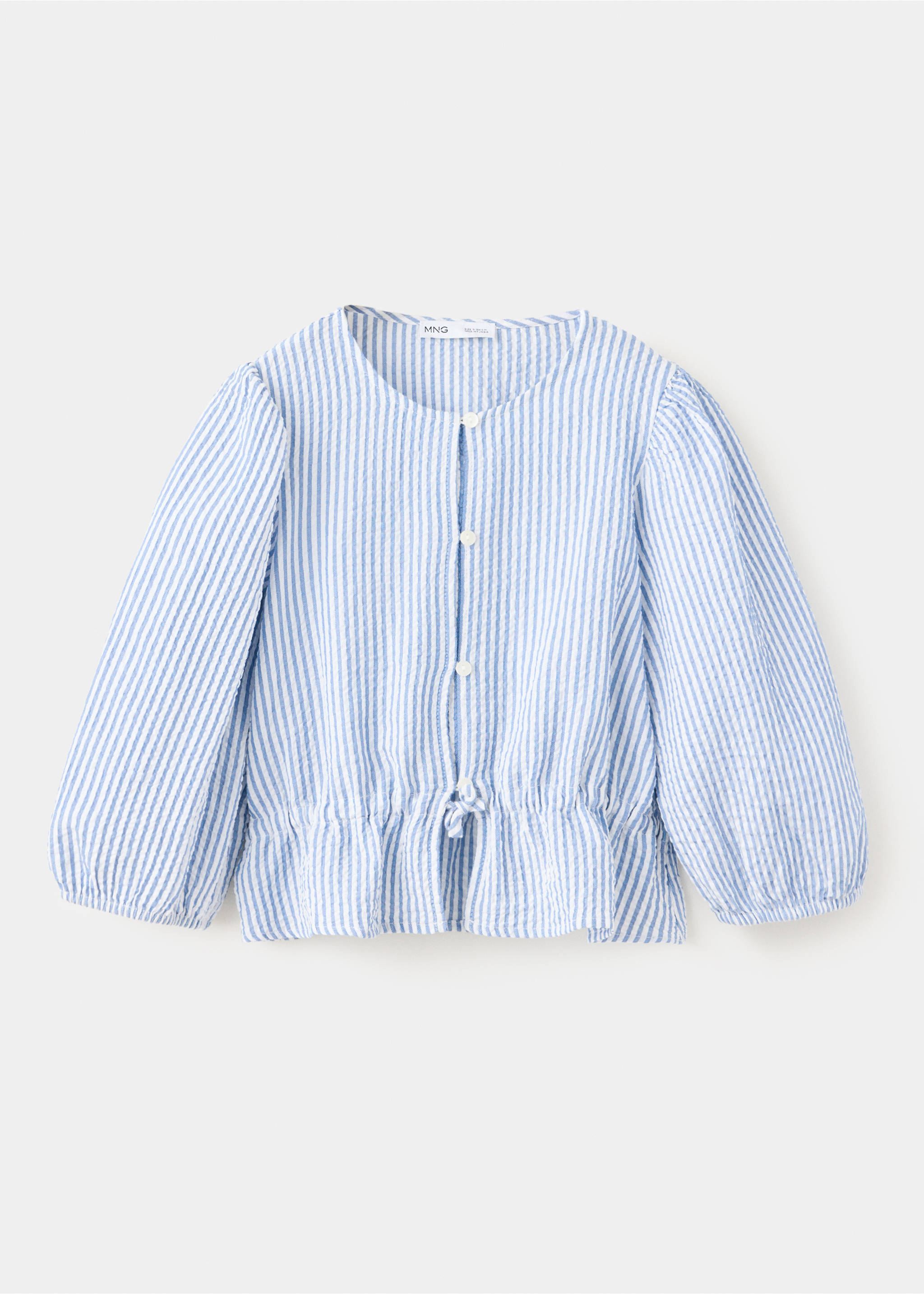 Gathered cotton stripe shirt - Article without model, Blue. Ref: 37083890-00.