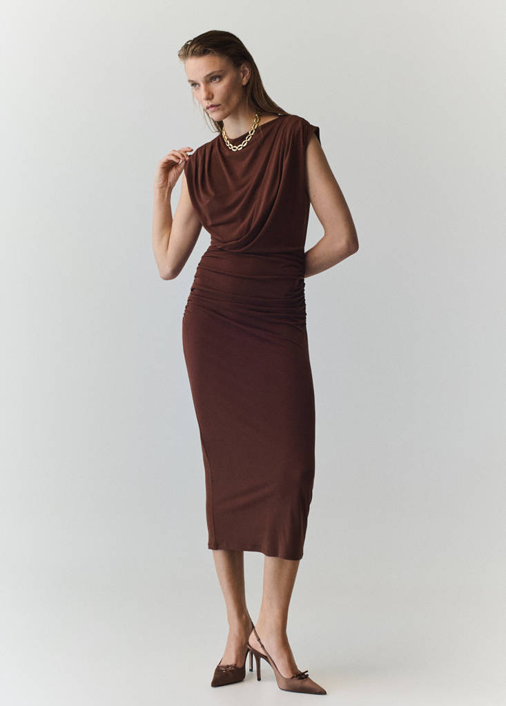 Sukienka midi z drapowaniem rudy - Kobieta - XS - MANGO