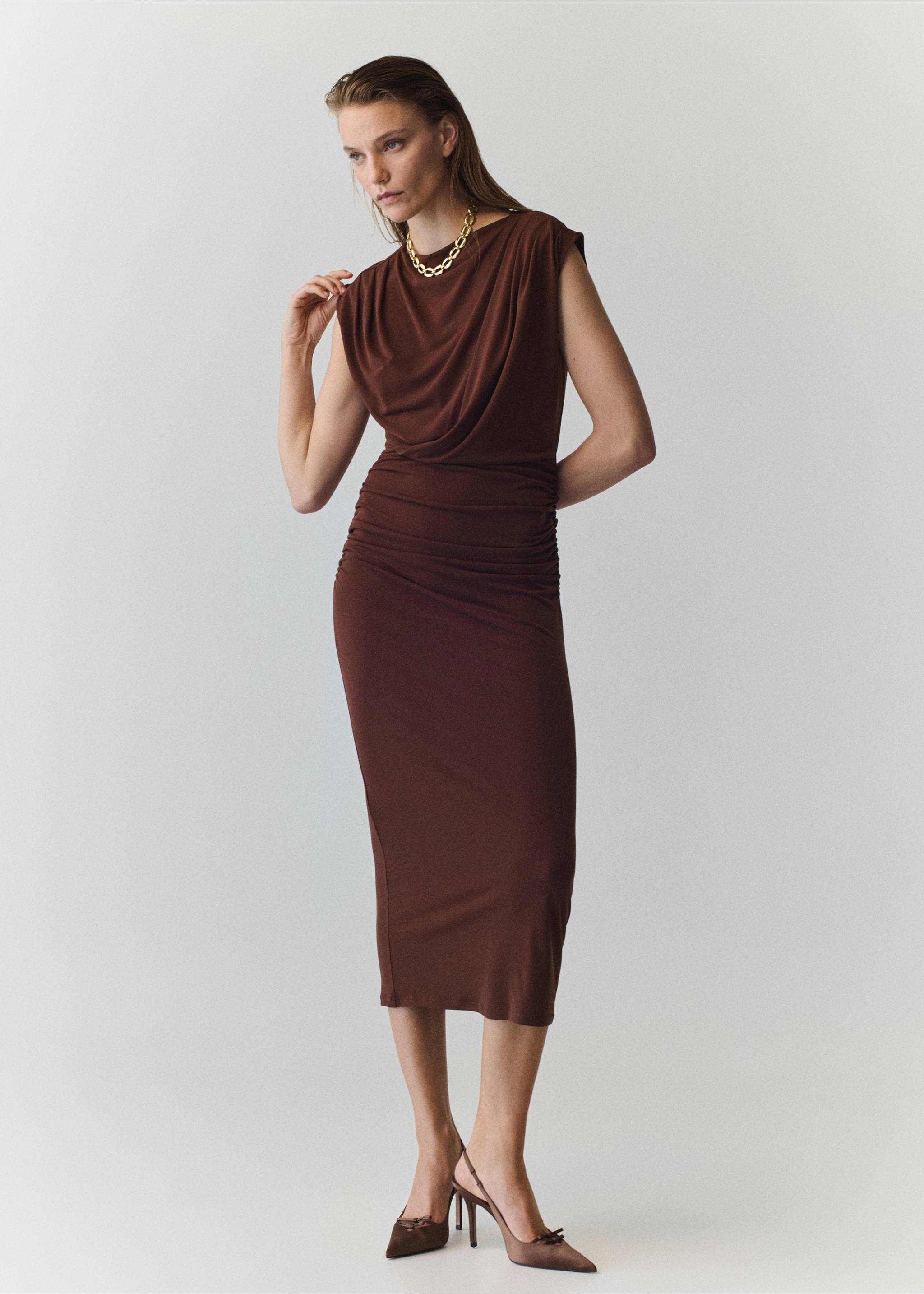 Draped midi-dress - General plane, Russet. Ref: 37083893-00.