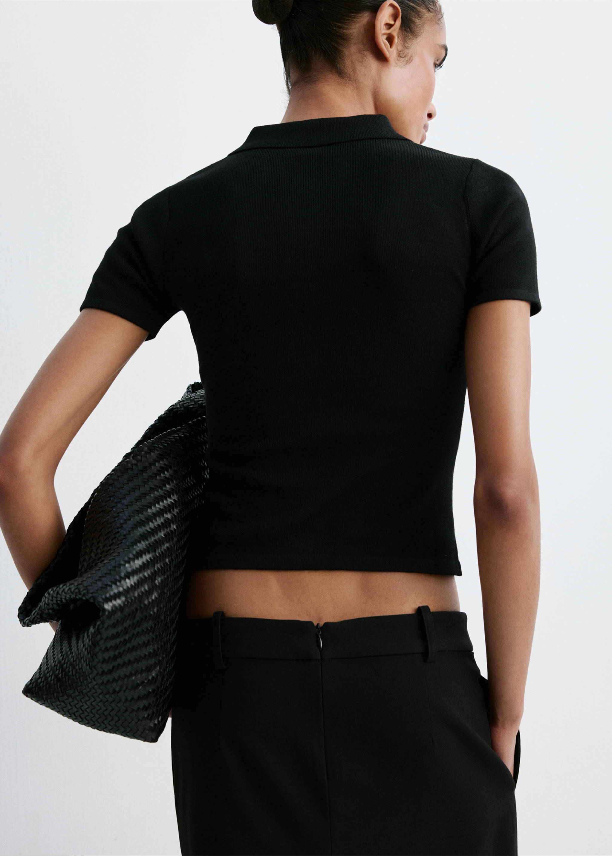 Ribbed polo-neck cardigan - Reverse of the article, Black. Ref: 37084068-00.