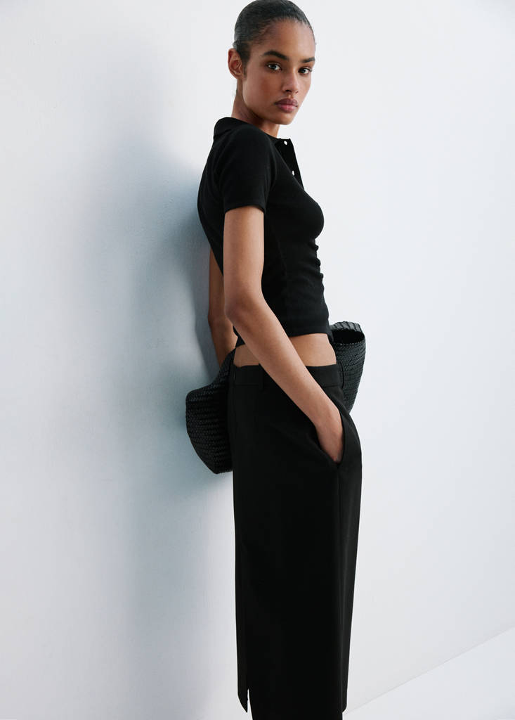 Ribbed polo collar cardigan — Black