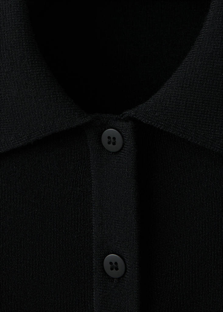 Ribbed polo collar cardigan — Black