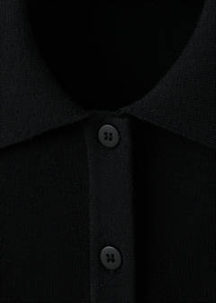 Ribbed polo collar cardigan — Black 7