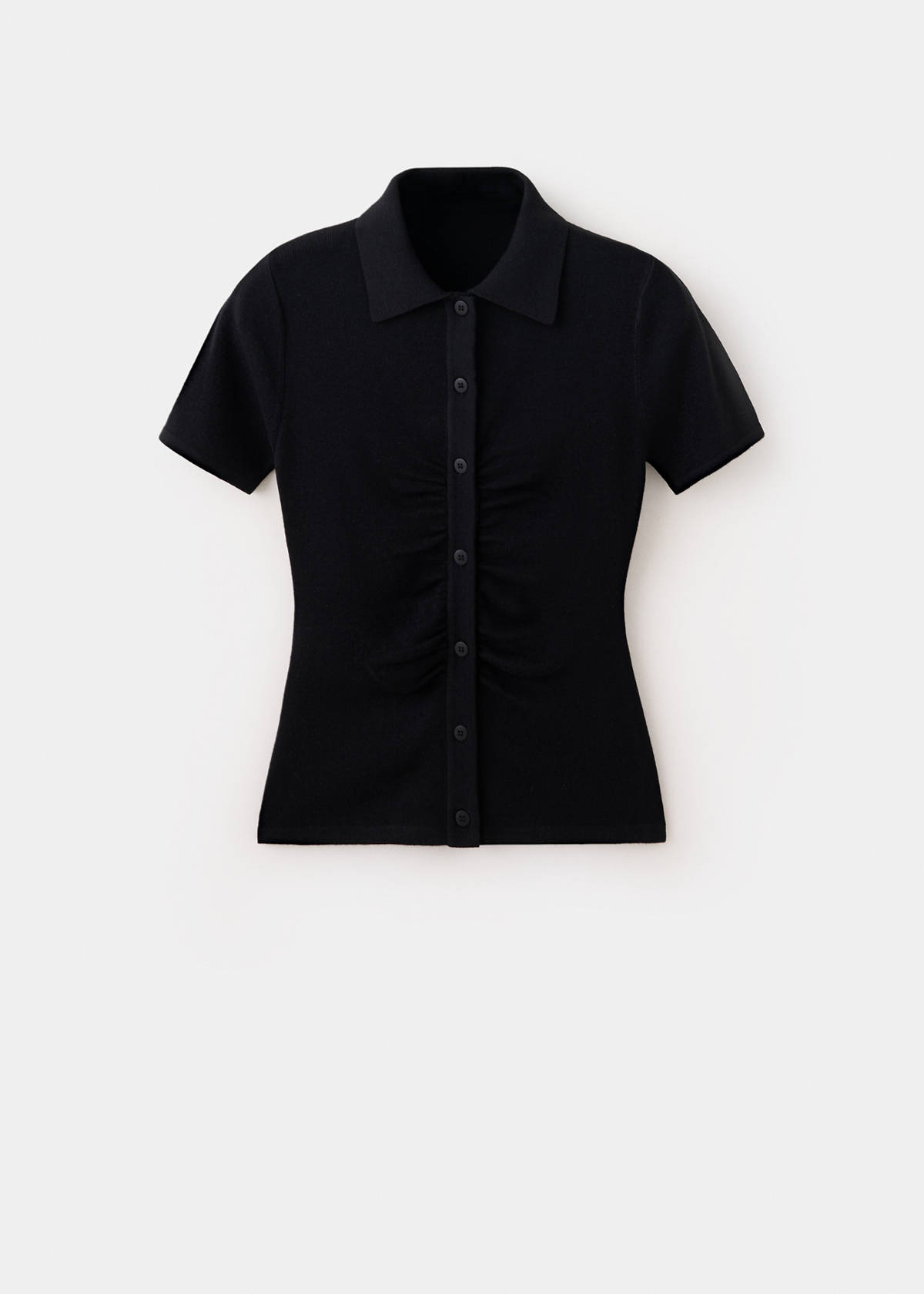 Ribbed polo collar cardigan — Black