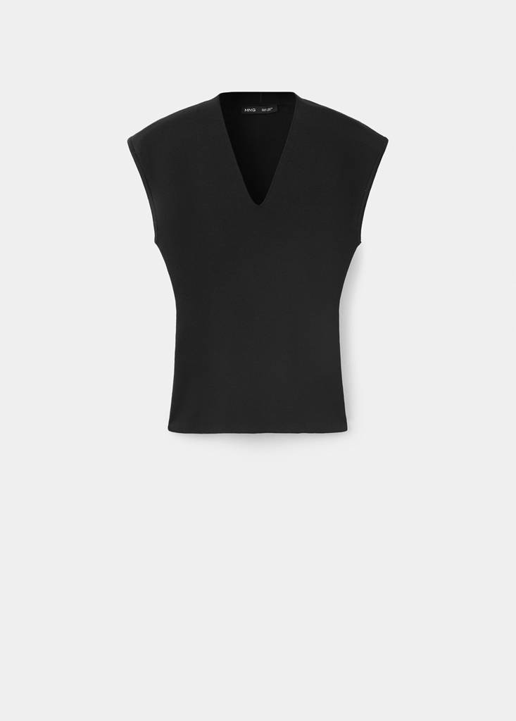 Fine knit V-neck top — Black