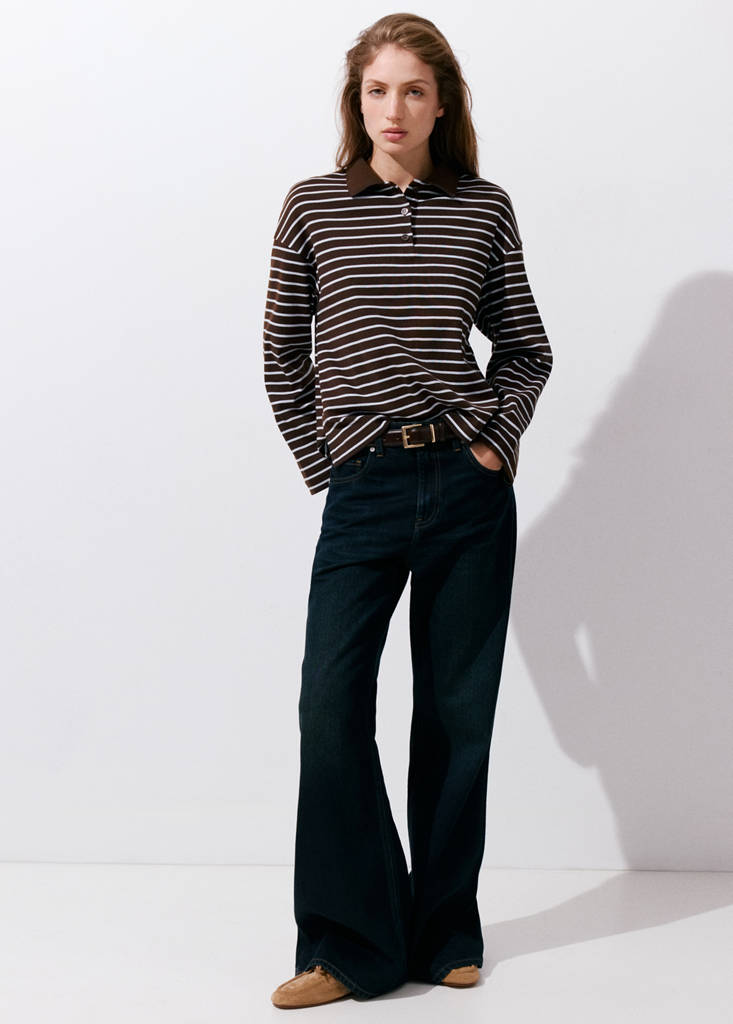 Koszulka polo bawełniana w kontrastowe pasy brązowy - Kobieta - XS - MANGO