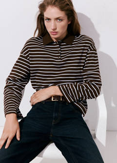 Contrasting stripes cotton polo shirt — Brown 1