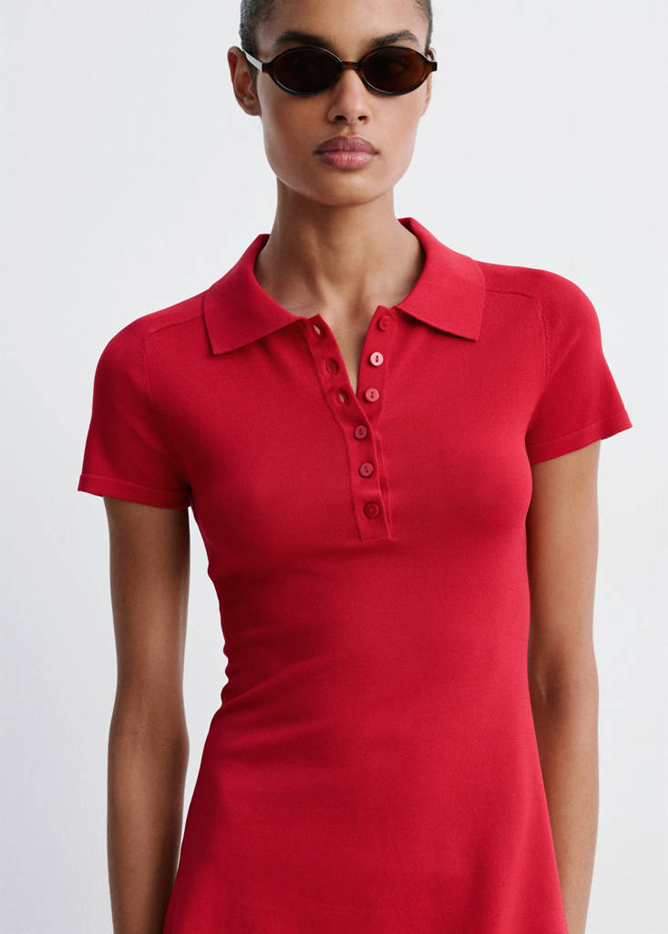 Knitted dress with polo neck — Red